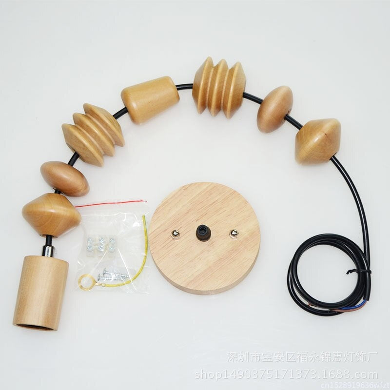 Wooden Geometric Beads String Pendant Lamp