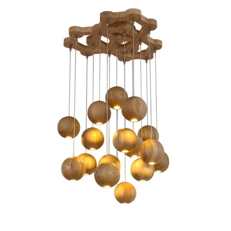 Wooden Sphere Pendant Lights for Dining Room Stairs Living - Lamps