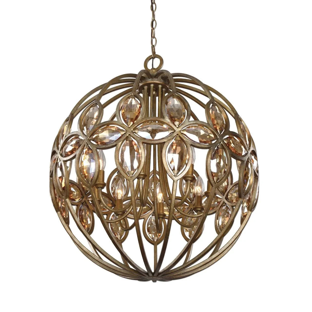 Wrought Iron Crystal Globe Pendant Light for Patio or Entrance | Casalola Lights - Lamps